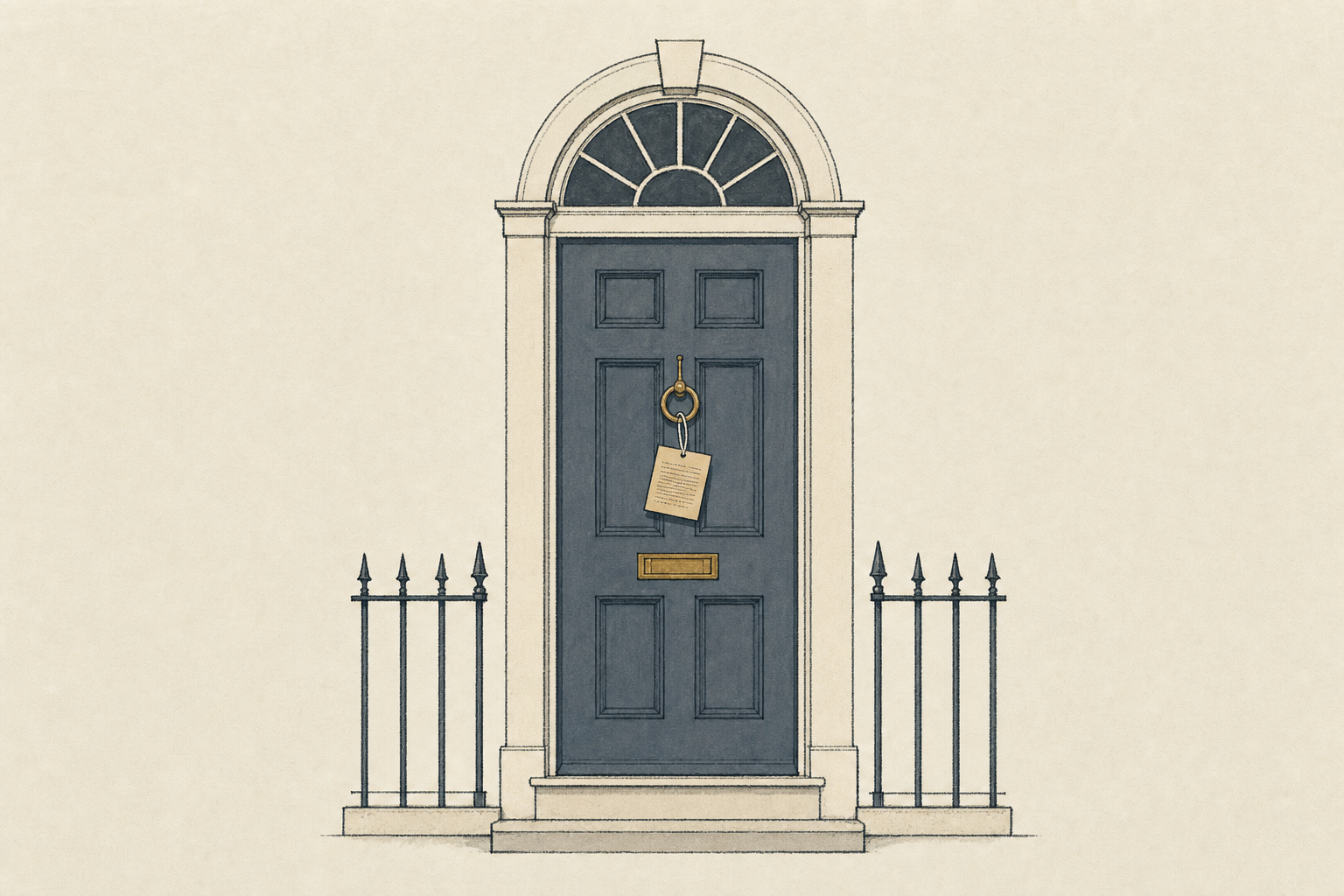 A single front door with a record-tag hanging from the knocker